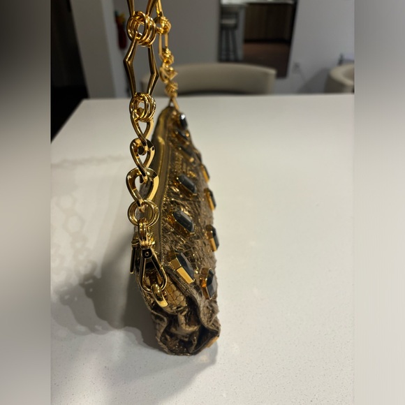 Prada Gold Python Whip Pietre Evening Clutch/Shoulder Bag with large Gemstones - Picture 13 of 17